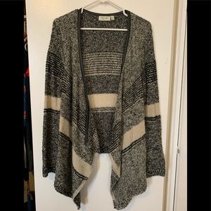 Long sleeve open cardigan w/ pleather trim